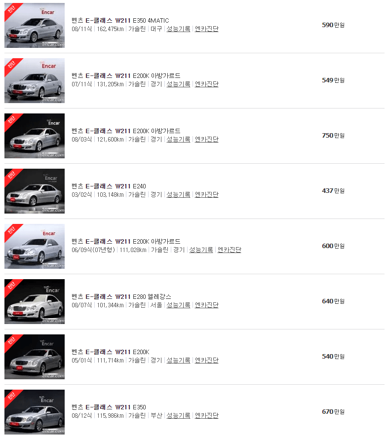 벤츠 E클래스 중고차 가격